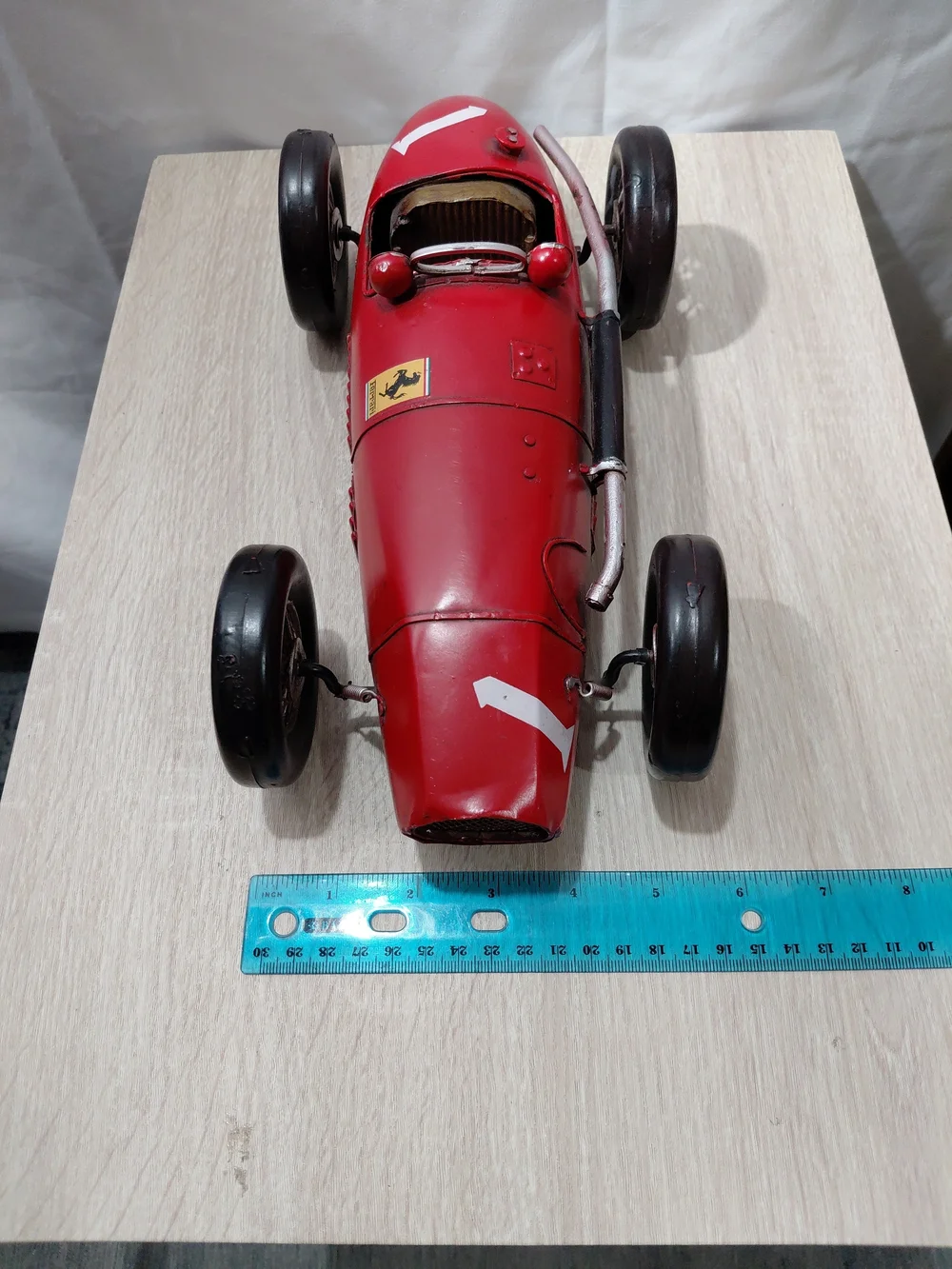 Ferrari Red Vintage-Style Race Car Toy with Black Wheels